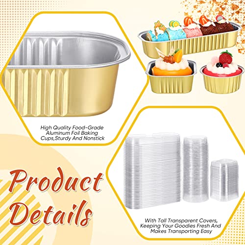 Rtteri 150 Pcs Mini Cake Pans with Lid Disposable Ramekins 6.8oz 5oz, Gold - color: Gold