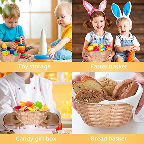 Zopeal 12 Pcs 7'' Woven Bread Baskets Bulk Plastic Round Woven Small Baskets for Gifts Empty Bread Serving for Food Fruit Easter Kitchen Restaurant Centerpiece Display Christmas