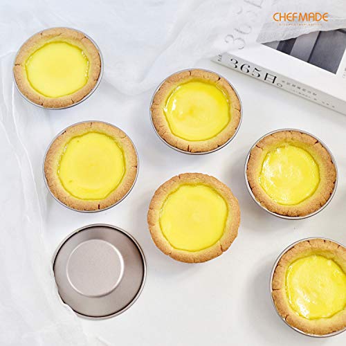 CHEFMADE Mini Pudding Pan Set, 3-Inch 4Pcs Non-Stick Egg Tart Mold Round Mini Cake and Loaf Bakeware for Oven and Instant Pot Baking (Champagne Gold) - size: 07 - 3" Mini Pie 4Pcs