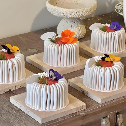 6-Cavity Silicone Mousse Cake Mold, Fluted Round Design, 29.5x17.2cm - color: White-QY193