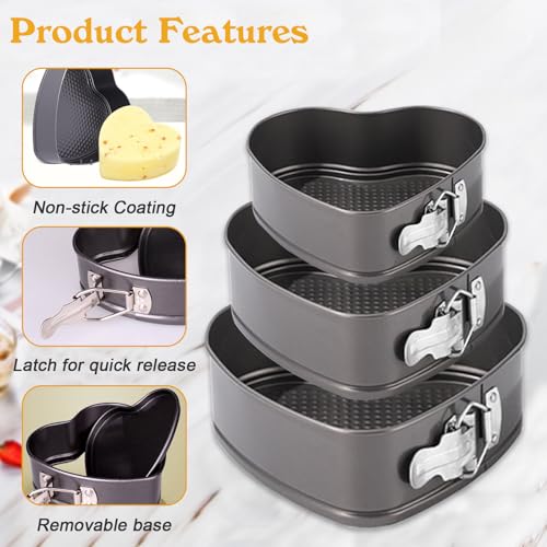 Heart Springform Pan Set, Not-Stick Cheesecake Pans with Removable Bottom