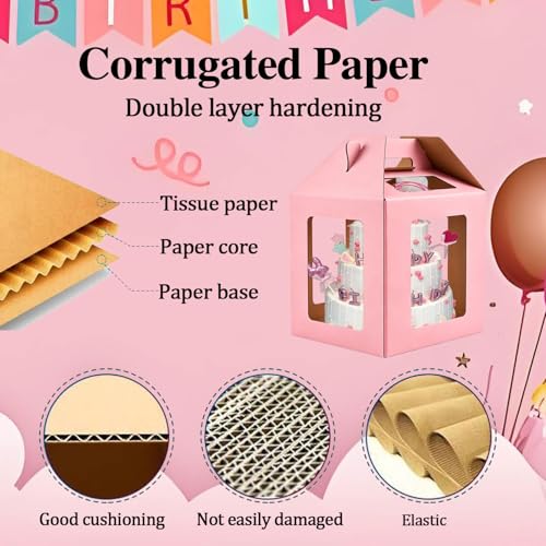 Cake Boxes - 2 Pack Tall Cake Box 12x12x14 Inch, 6 Windows - color: 12X12X14-Pink