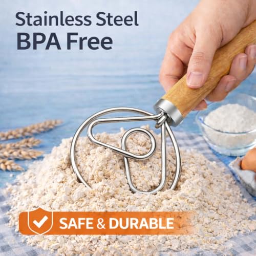 Danish Dough Whisk for Sourdough – Thick Stainless Steel Dutch Whisk with Ergonomic Oak Handle – Heavy-Duty Dough Mixer for Bread & Baking - size: Heart Shape