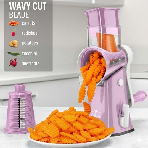 Rotary Cheese Grater Hand Crank, Vegetable Shredder - Lilac & White - color: 16 - Pink and White