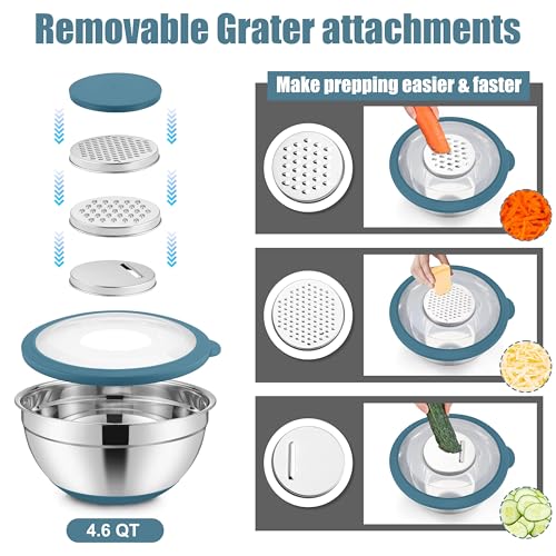E-far Stainless Steel Mixing Bowls with Lids & Colander, 15PCS - color: Blue