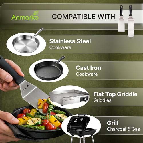 Griddle Sraper Flipper - 2 Metal Spatulas - Great for cast Iron Griddle BBQ Grill Flat Top - Commercial Grade - Griddle Accessories - color: Plastic Handle Set