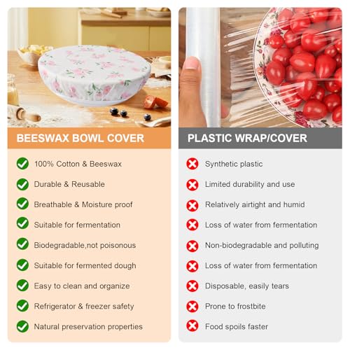 2Pcs 10inch Reusable Beeswax Elastic Bowl Covers for Bread Proofing - style: small Flower