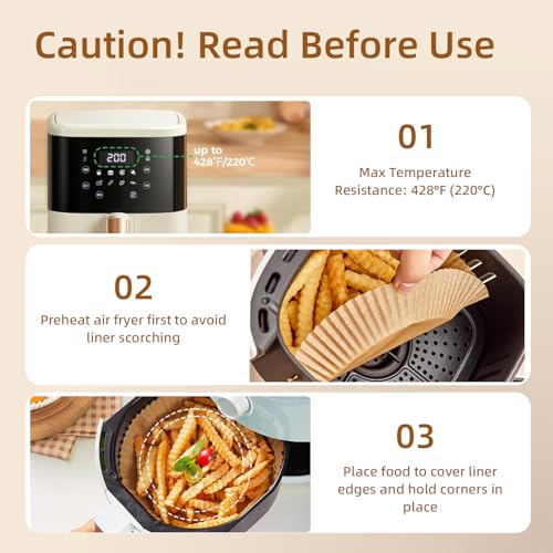 150Pcs Air Fryer Liners, 8 Inch Square Unbleached Parchment Paper - Food Grade, Non-Stick & Oil Proof for 5-8 QT Air Fryer, Oven, Microwave, Baking