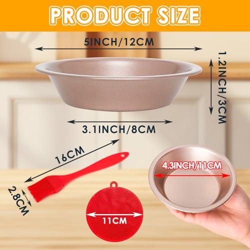 8 Pack Mini Pie Pans, 5 Inch Mini Pie Tins Gold Reusable Round Small Pie Pans, Carbon Steel Tart Pan Nonstick Small Pie Molds Quiche Tins Baking Set with Silicone Oil Brush & Scrubber - color: Gold 5-inch Set of 8