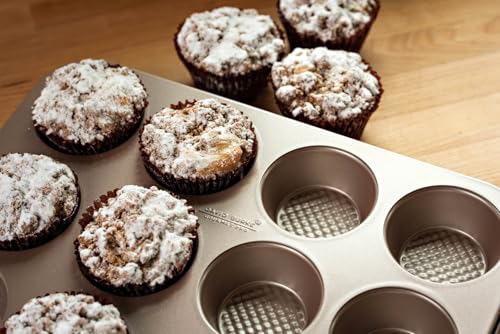 David Burke 12-Cup Muffin Pan, Carbon Steel, PFTE & PFOA Free, Oven Safe, Diamond Textured Surface – Bronze - color: Bronze, size: 12-Cup Muffin Pan