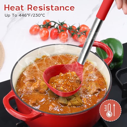 Onader 10 Pieces Silicone Kitchen Utensils Set, Cooking Utensils with Holder and Heat Resistant Stainless Steel Handle for Nonstick Cookware -Red - color: Red