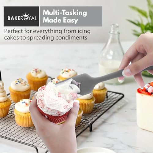 BakeRoyal Silicone Spatula Set, 600°F Heat Resistant, 4 Piece BPA-Free Food Grade Silicone Kitchen Utensils Set for Baking, Cooking & Mixing, Non Stick Silicone Cooking Utensils Set - Gray - color: Gray