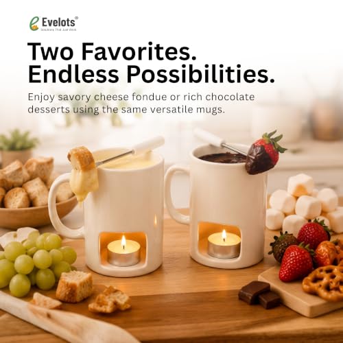 2-Pack Ceramic Fondue Cheese Mugs, 4 Forks & 8 Candles, White - color: White, size: 2 Pack