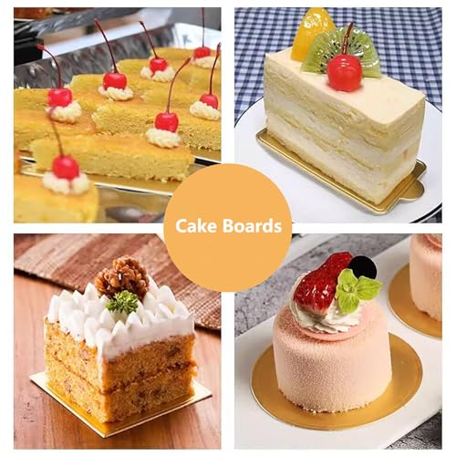 YYaaloa 100pcs Mini Rectangular Golden Cake Boards Mousse Cupcake Base Paper Plates Rectangular Dessert Board Base for Cake DIY, Baking Dessert Party Wedding Birthday (Rectangular, 100pcs) - color: Rectangular, size: 100pcs