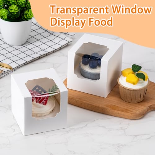 BOOMIBOO 50 Pack Individual Cupcake Containers, Cupcake Boxes with Window - color: White