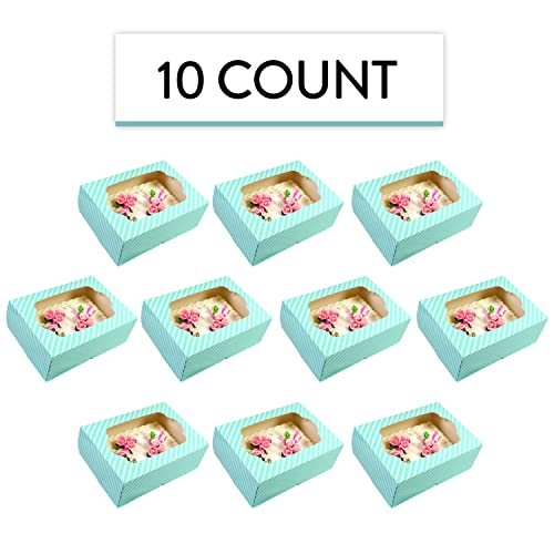 Global Sugar Art 14x10x5 Inch Quarter Sheet Box with Window, Blue, 10-Count - color: Blue Stripe