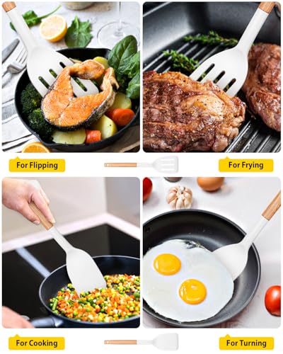 BUNDLEPRO Silicone Spatula, Solid & Slotted Turner, BPA-Free, 2 Pack, White - color: White