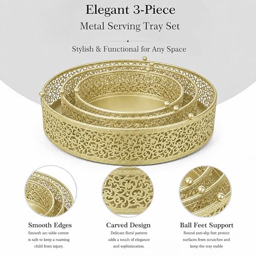 3Pcs Metal Food Risers, Buffet Table Display Stand - color: Gold, size: 3P-Round(8IN to 12 IN)