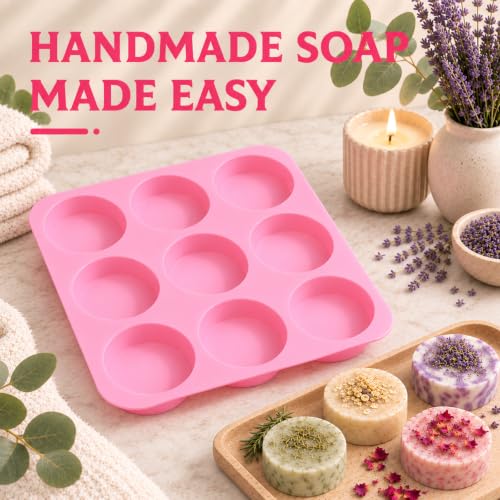 SJ Round Silicone Soap Mold Set, 2-Pack 9-Cavity Soap Molds - color: Pink / Cylindrical