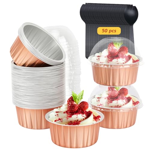 Free-Air 5oz Cupcake Pans with Dome Lids, Dot Cake Cups Mini Cake Tins - color: Champagne