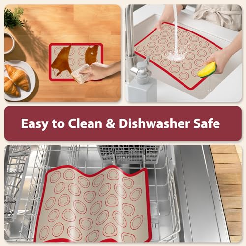 Silicone Baking Mat Set of 3, Non-Stick 2 Half & 1 Quarter Macaron Sheets - color: Red, size: 2Half Sheets+1Quarter ( Macaron )