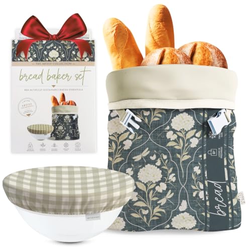 Nectar & Nest Beeswax Bread Bags for Sourdough & Bowl Cover Baker Set - color: Toile & Tale
