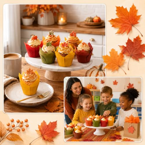 FYSUIMU 180Pcs Fall Tulip Cupcake Liners, Brown Red Orange Green Yellow - color: Classic Fall Colors