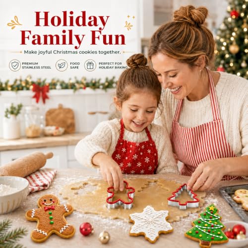 Crethinkaty 3 PCS Christmas Cookie Cutter Set,Gingerbread Man,Snowflake,Christmas Tree Shape with Soft PVC Edge Xmas Cookie Cutters for Baking - style: style 5