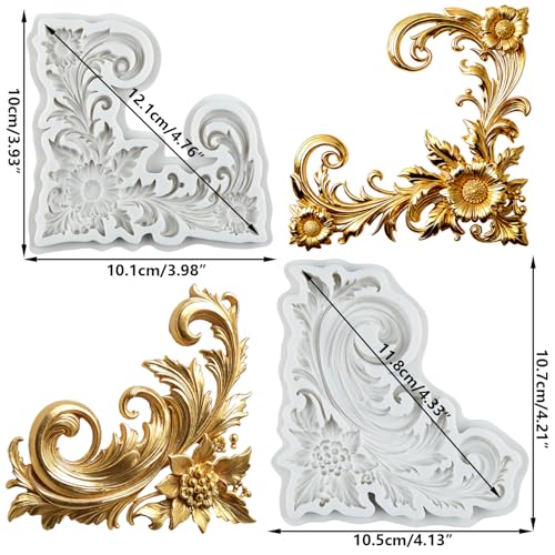 Baroque Corner Fondant Mold Scroll Lace Silicone Molds Set of 2 - color: Style B