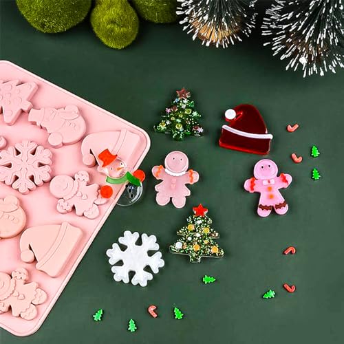 3PCS Christmas Silicone Cookie Molds, Xmas Chocolate Molds Holiday Gummy Candy Butter Mold Wax Melt Mold Christmas Tree Gingerbread Snowman Snowflakes Socks Bells Santa Hat Baking Mold (Xmas-Pink-B) - color: Xmas-Pink-B