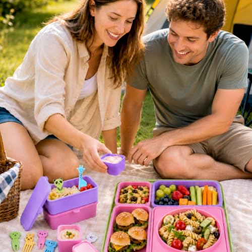 XANGNIER 4 Pack Silicone Lunch Containers Compatible with OmieBox (2nd Gen), Leak-Proof Bento Box Accessories with 20 Food Picks - color: Multicolor-24pcs