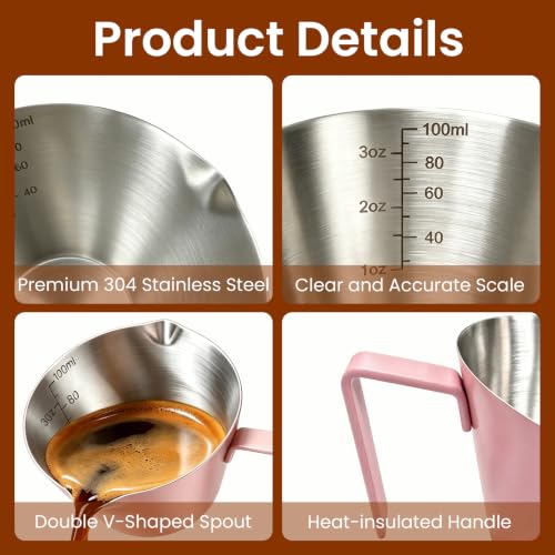 1 Pc Stainless Steel Espresso Shot Cup with Dual Scale, 3.4oz/100ml, Pink - color: 14_ Pink 1pc