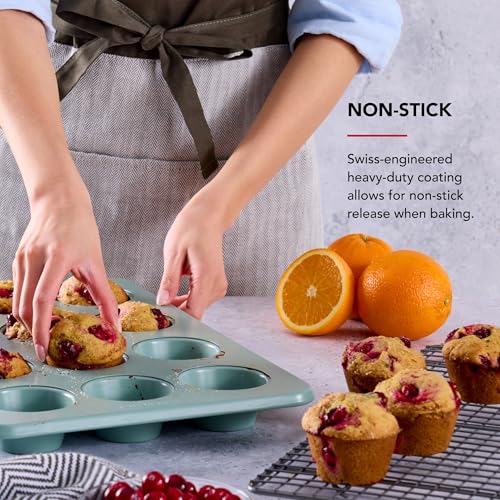 KitchenAid Nonstick Aluminized Steel Muffin Pan, Dishwasher Safe, 12 Cup, Cardamom - color: Cardamom, size: 12 Cup