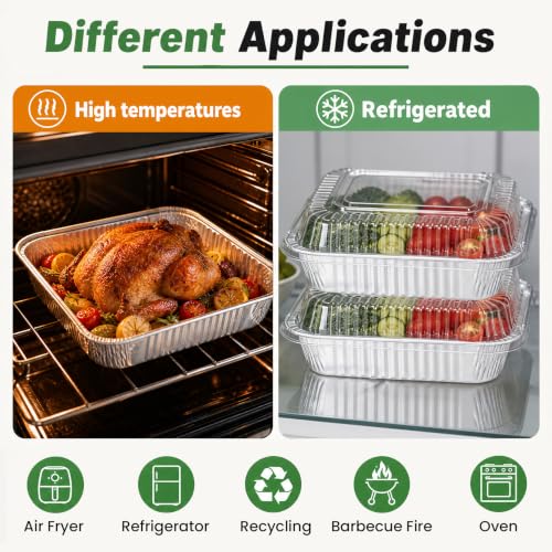 25 Pack 8x8 Aluminum Foil Pans with Lids, Square Baking Cake Pans