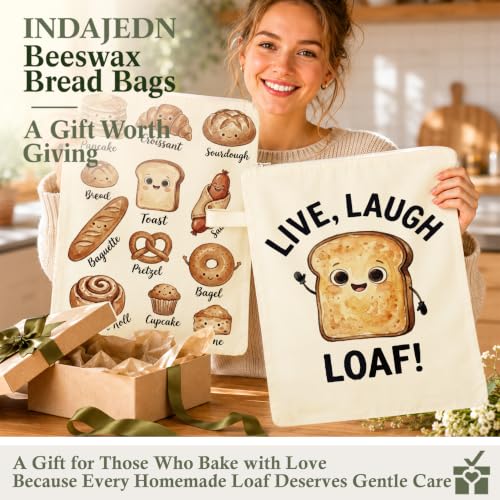 Funny Sourdough Baker Gifts Beeswax Bread Bags 2 Pack XL 13x17in - color: Funny Bread - Live Love Loaf