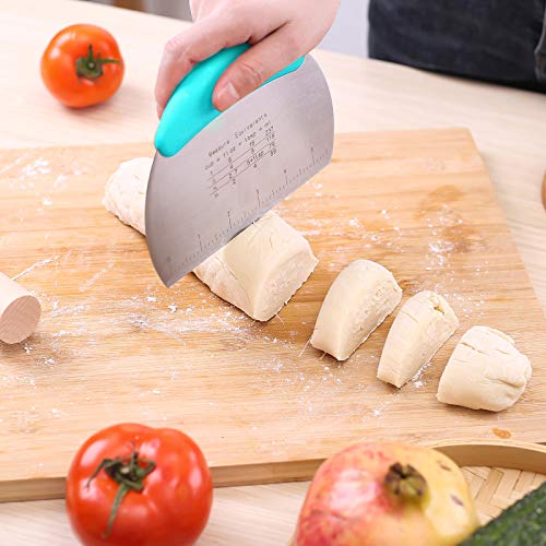 1 pcs Dough Pastry Scraper Chopper/Stainless Steel Dough Scraper Cutter with Ergonomic Rubber Non-Slip Grip/Dough Scraper Cutter/Pro Pastry Pizza Cutter Chopper (Blue) - color: Blue