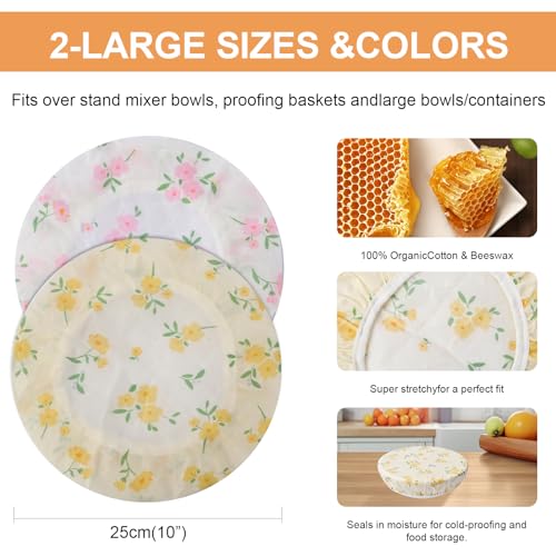 2Pcs 10inch Reusable Beeswax Elastic Bowl Covers for Bread Proofing - style: small Flower