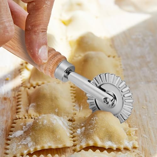 SHANGSKY Pastry Cutter Wheel, Ravioli Cutter Wheel with Long Wooden Handle