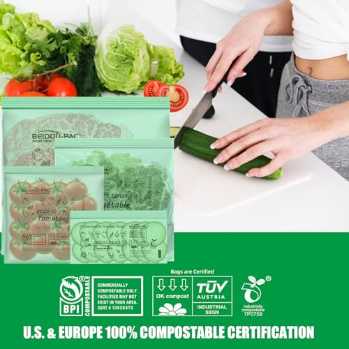 BEIDOU-PAC Compostable Combo Storage Zip Bags, 290 Count Resealable Variety Pack with Organizer, Reclosable Biodegradable Eco-Friendly Compost Snack, Sandwich, Quart, Gallon Assorted Size Bags - style: Zip | Variety Pack | 290 count
