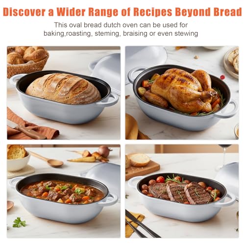 5 QT Enameled Cast Iron Sourdough Bread Oven, Loaf Pan with Lid - color: Light Gray, size: 5 QT