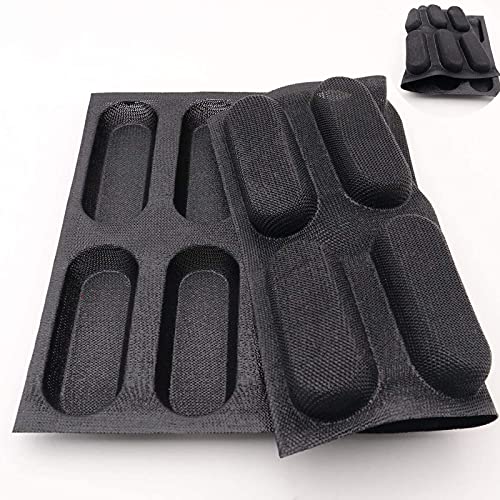 Silicone Hot Dog Bun Mold Mini Silicone Baguette Mould Non-Stick Baking Form Mini Sandwich Baking Molds Silicone Perforated Baking Forms(12Loaf,Black) - size: 12Loaf,Black