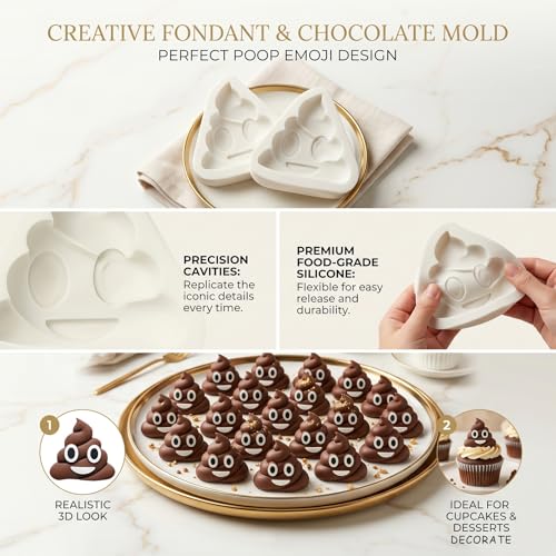 3D Smiling Poop Emoji Silicone Mold, Funny Gag Poop Fondant Mold - color: Emoji Silicone Molds