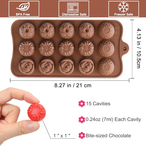 Mini Flower Silicone Molds, 15 Cavities Four-Shape Flower Molds for Making Chocolate/Candy/Fondant/Gummy, 2 PCS Food Grade Chocolate Mold for Fruit Snack/Snack Biscuits - color: Four-Shaped