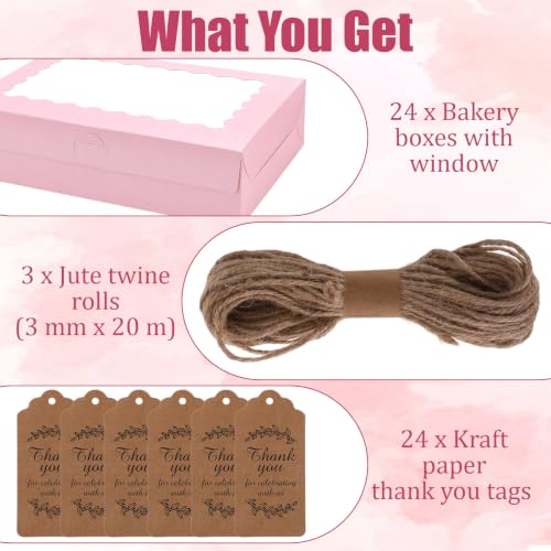 24Set Pink Cookie Boxes Packaging Bakery Boxes with Window 11.81x7.87x2.36"