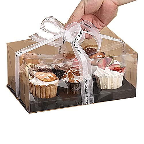 10 Gift Boxes Transparent Cake Boxes ，6 Holes Inserts Cupcake & Dessert Boxes | Tall Transparent Cupcake Box | Insert in White,orBlack | Fits Muffin & Cupcakes Cases（9.4"x 6.7" x 3.9" ） (black)