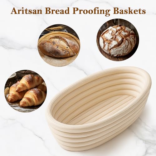 8 Pack 10 Inch Oval Banneton Bread Proofing Basket, Rattan Sourdough Bread Baskets with Liners for Home Baking - size: 10"Oval Basket-8 PCS