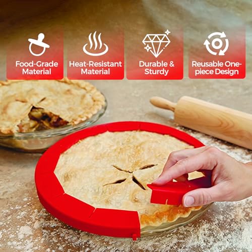 Adjustable Silicone Pie Crust Shield Reusable Baking Protector Ring for Pie and Pizza Edges Red