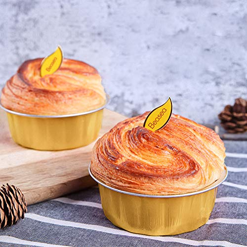 Beasea Disposable Ramekins with Lids, 8oz 100 Pack Golden Aluminum Foil Cups Disposable Creme Brulee Muffin Cupcake Baking Cup Mini Pudding Cups for Party Wedding Birthday - color: Golden, size: 8oz 100pcs