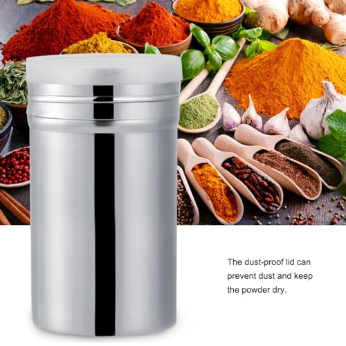 Stainless Steel Powdered Sugar Shaker Duster, Fine Mesh Shaker Powder Cans with Plastic Lid Chocolate Sifter Dispenser Container for soda Cocoa Sugar Spice (Large)