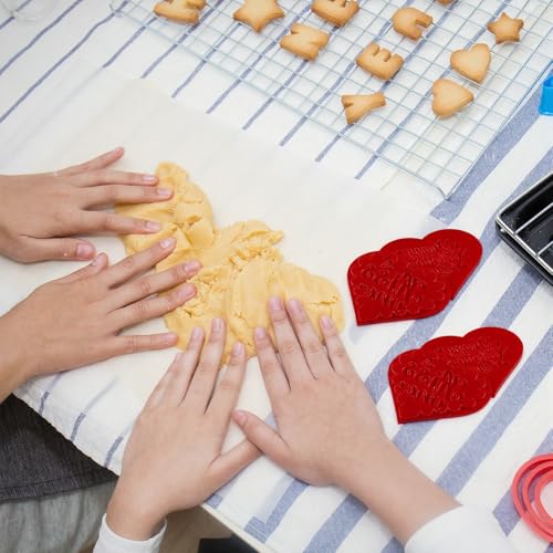 Zubebe 6 Pcs Valentine's Day Cookie Stamp Fondant Embosser Set Valentine's Day 3D Design Cookie Cutter Love You Stamp for Baking Cooking Biscuit Cake Wedding Party Decorating Tool (Fashion Style) - style: Fashion Style